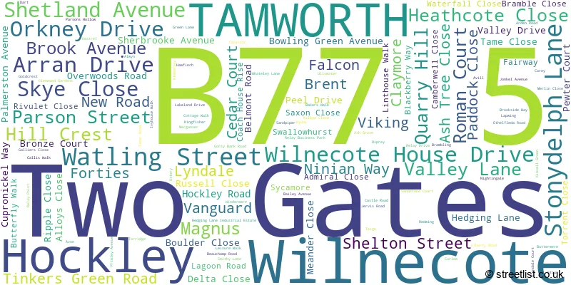 A word cloud for the B77 5 postcode